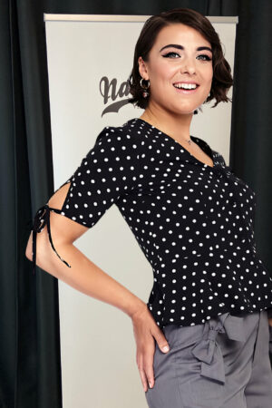 ALICE BLACK POLKA DOT PEPLUM BLOUSE