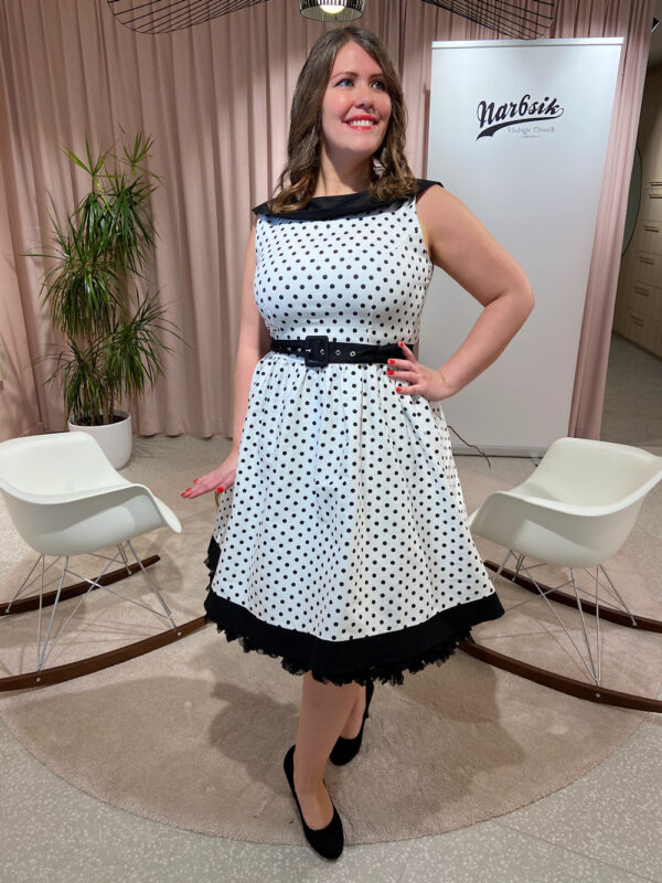 Cindy Dress in White & Black Polka Dots